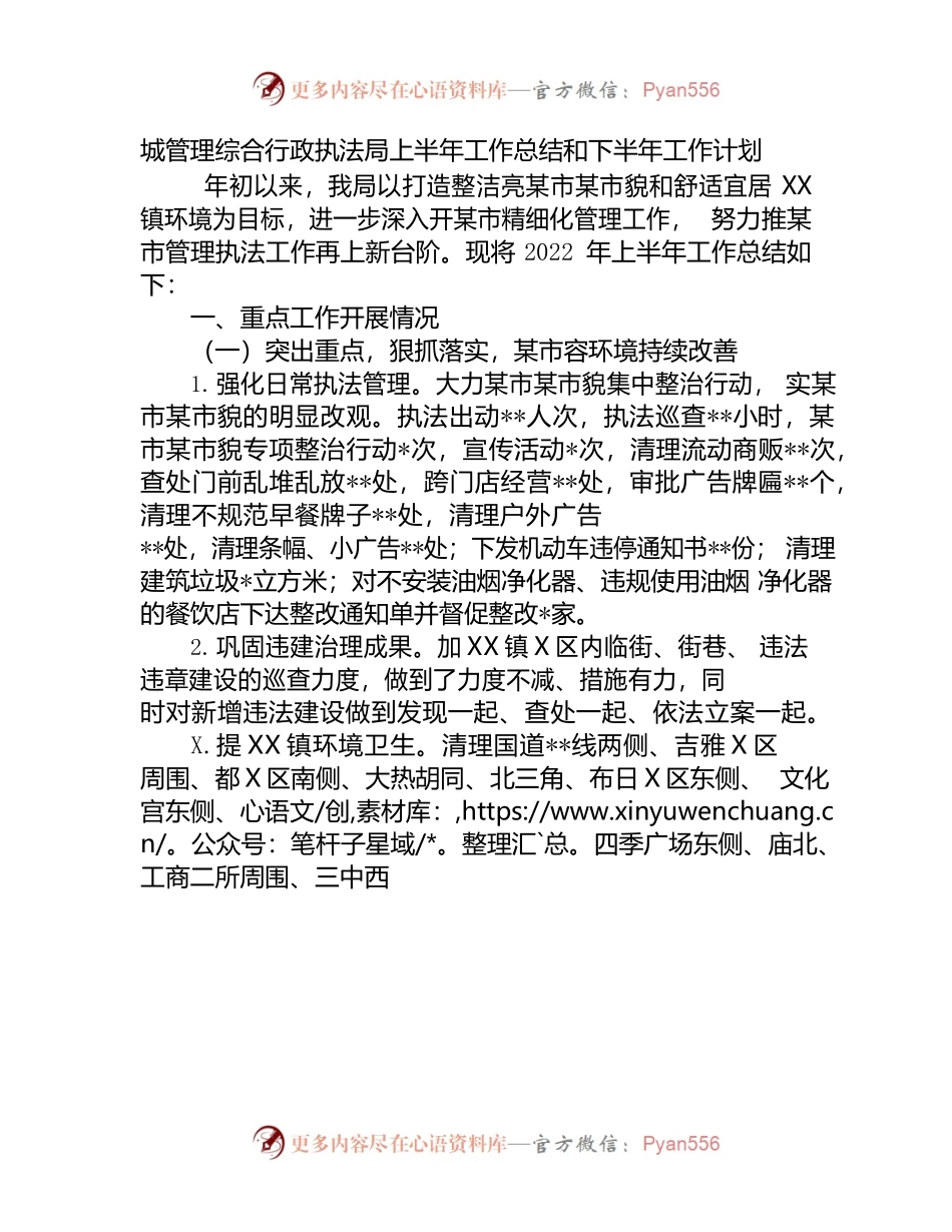 城管理综合行政执法局上半年工作总结和下半年工作计划.docx_第1页