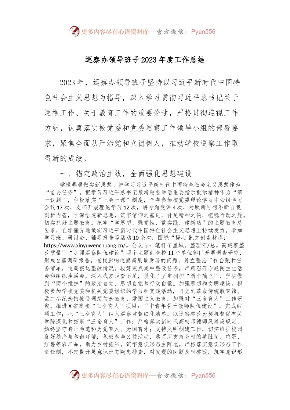 巡察办领导班子2023年度工作总结.docx_第1页