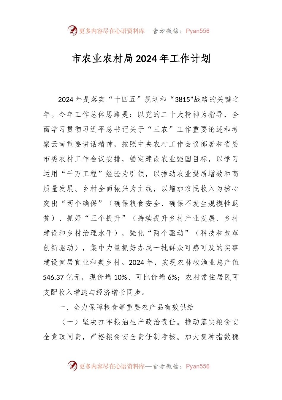 市农业农村局2024年工作计划.docx_第1页