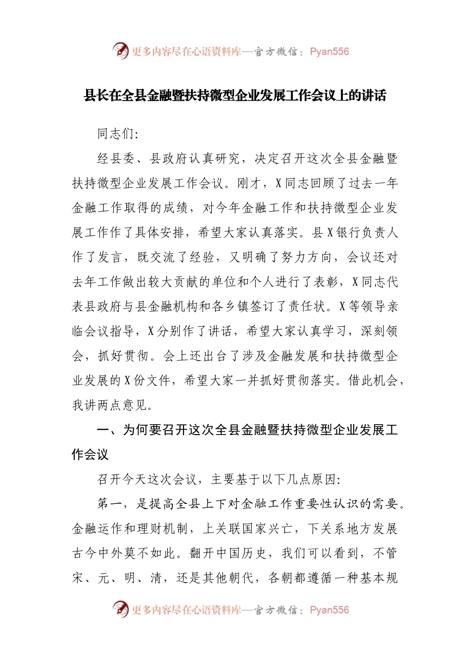 在金融暨扶持微型企业发展工作会议上的讲话.docx_第1页