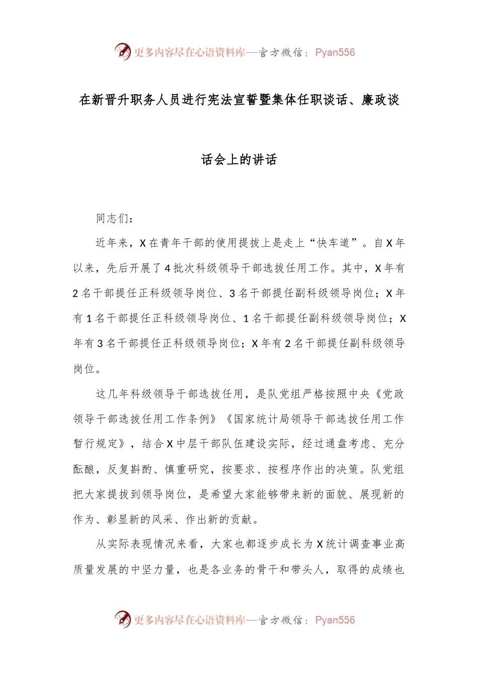 在新晋升职务人员进行宪法宣誓暨集体任职谈话、廉政谈话会上的讲话.docx_第1页