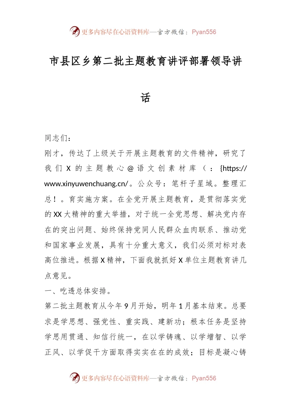 市县区乡第二批主题教育讲评部署领导讲话.docx_第1页