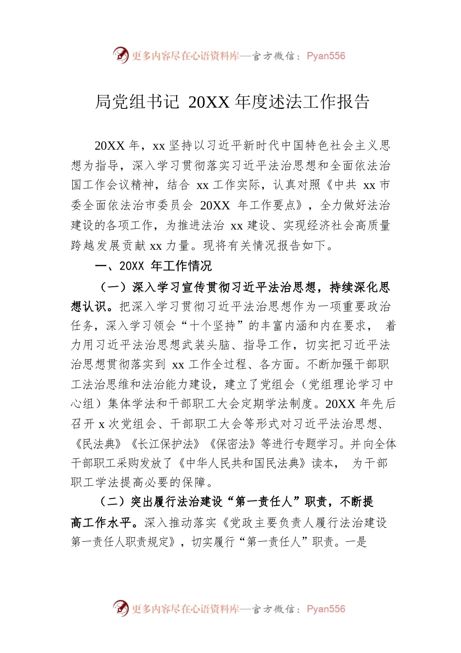 局党组书记20XX年度述法工作报告.docx_第1页