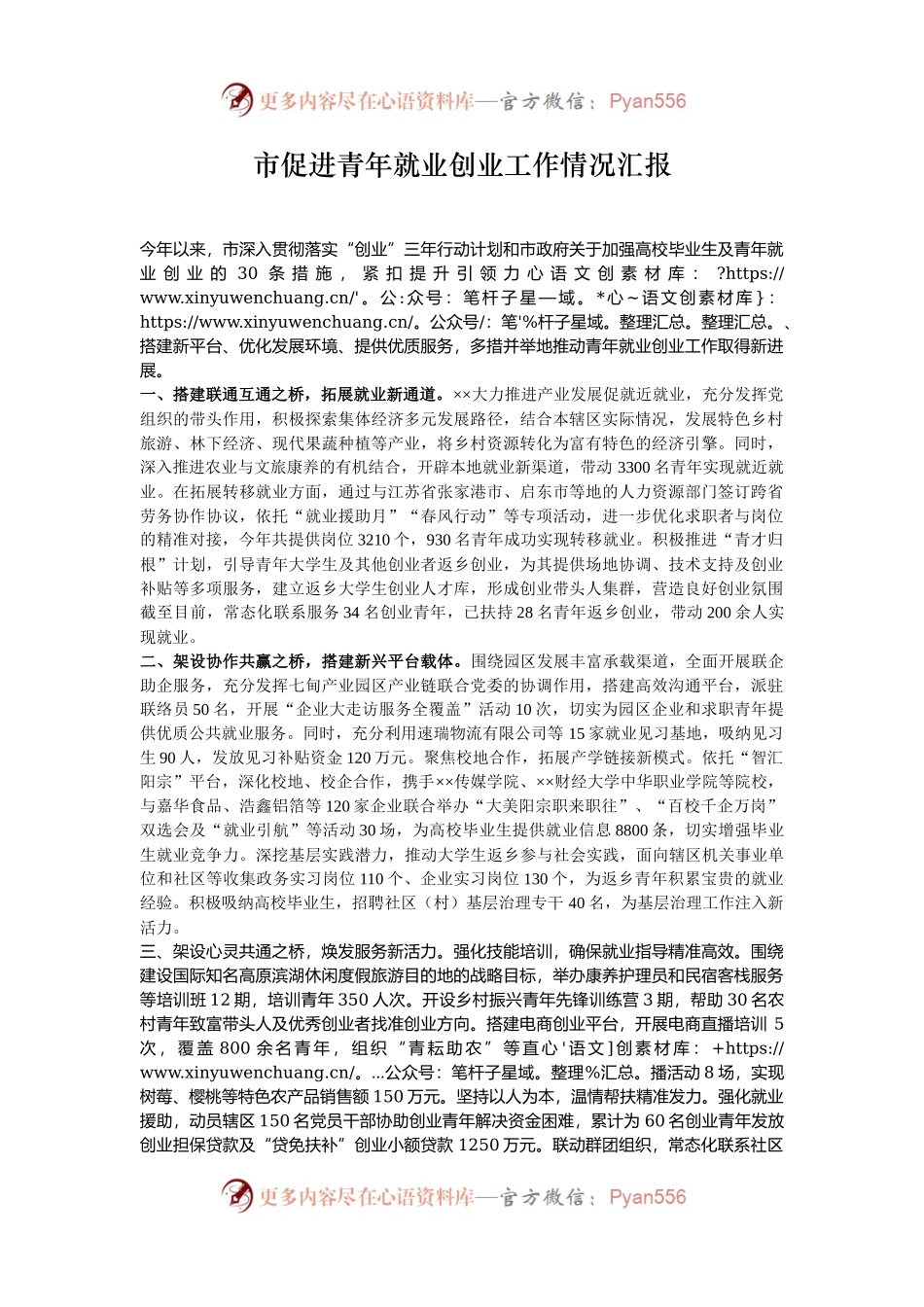 市促进青年就业创业工作情况汇报.docx_第1页
