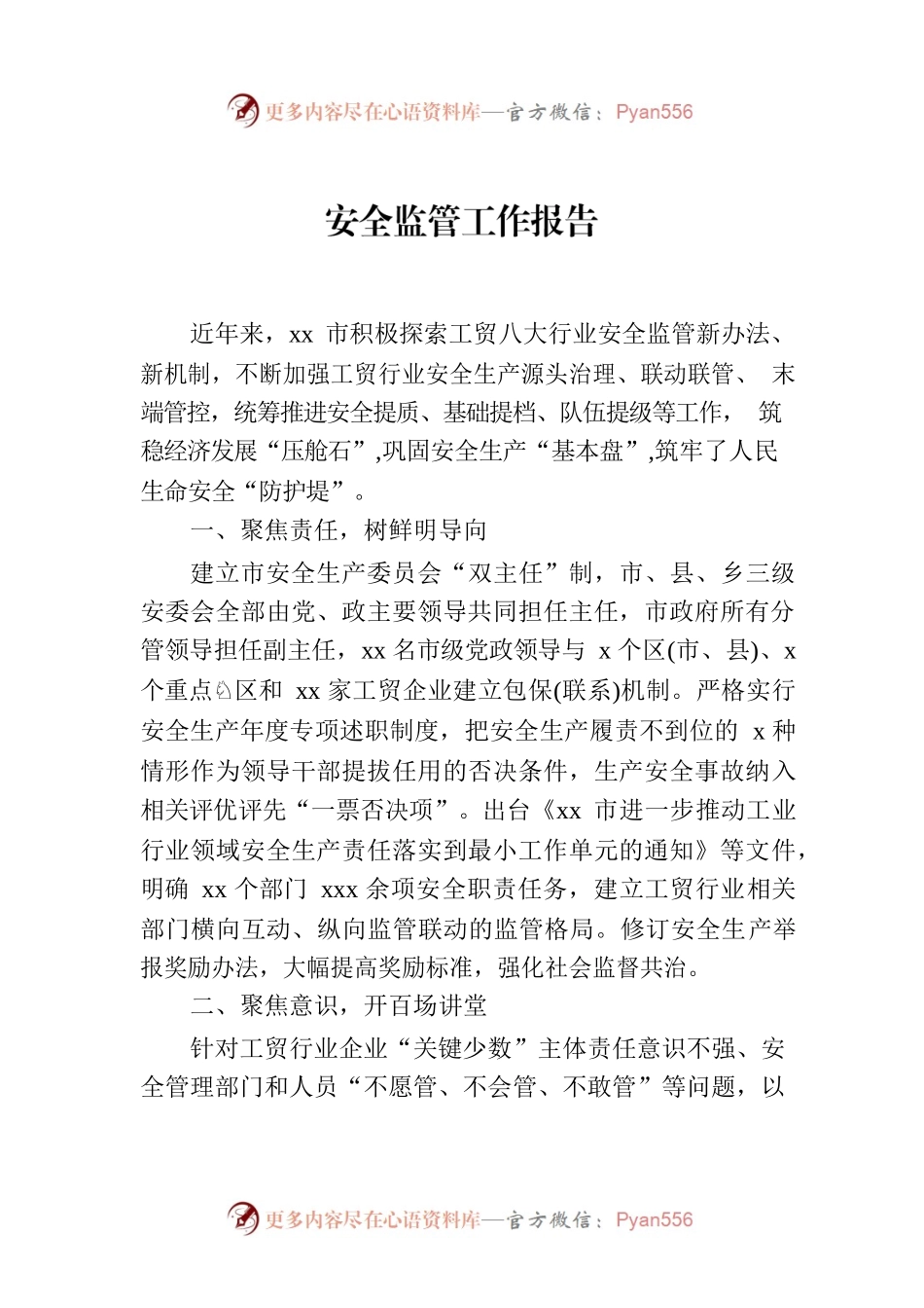 安全监管工作报告.docx_第1页