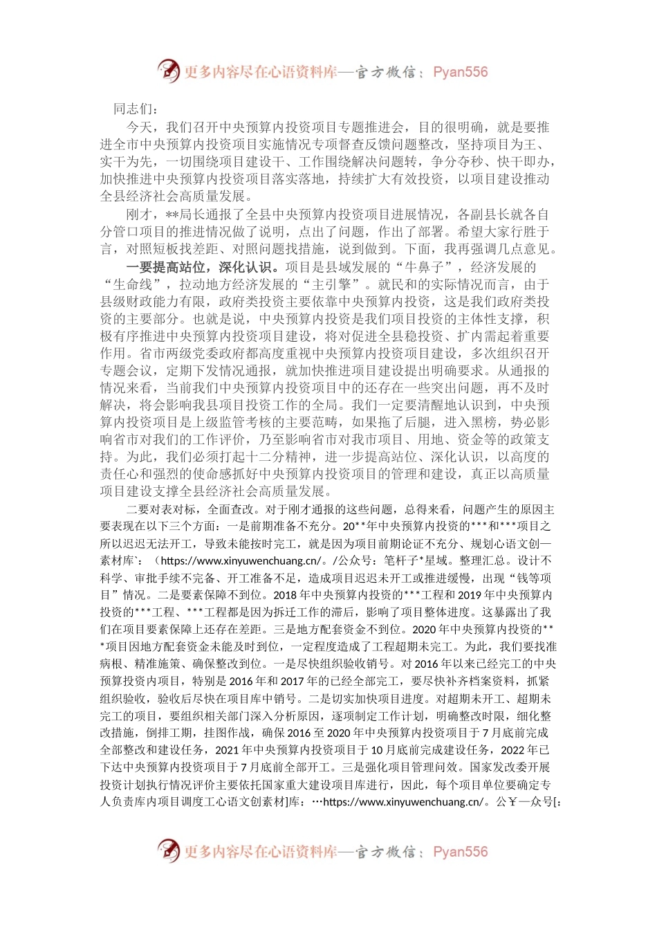 在预算内投资项目专题推进会上的讲话.docx_第1页