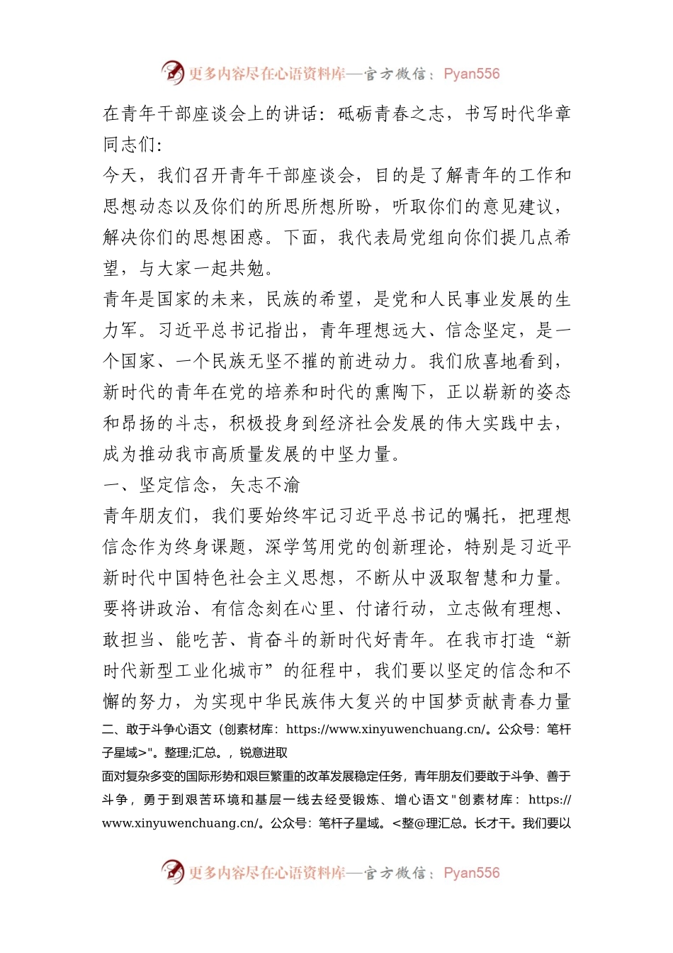 在青年干部座谈会上的讲话：砥砺青春之志，书写时代华章.docx_第1页