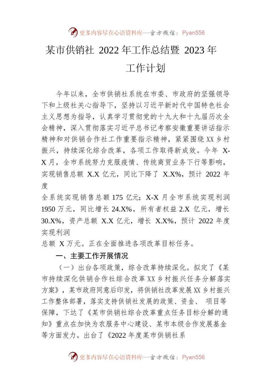 市供销社2022年工作总结暨2023年工作计划(20221102).docx_第1页