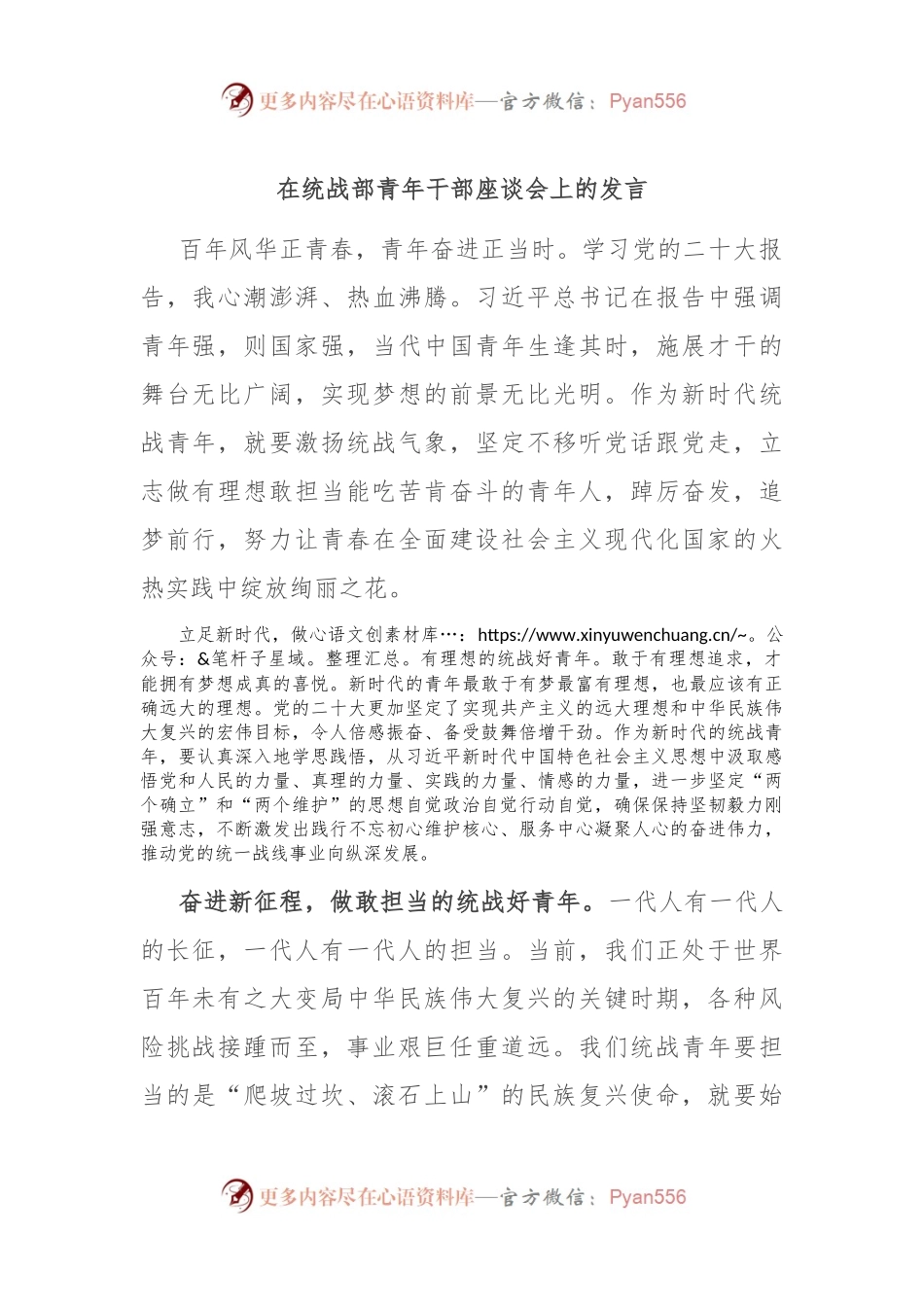 在统战部青年干部座谈会上的发言.docx_第1页