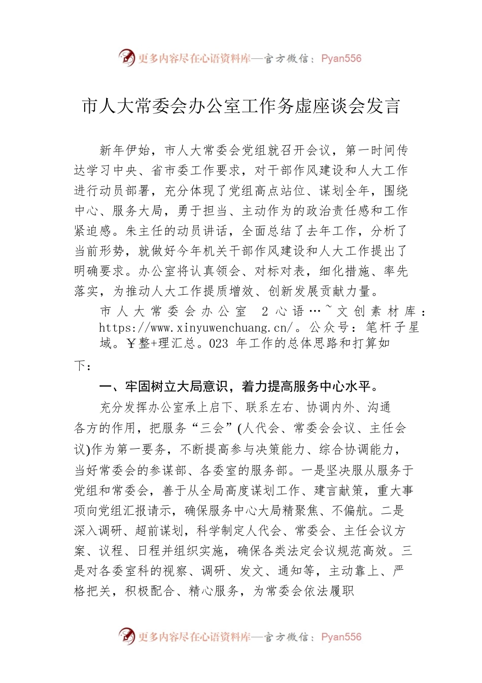 市人大常委会办公室工作务虚座谈会发言（20230130）.docx_第1页