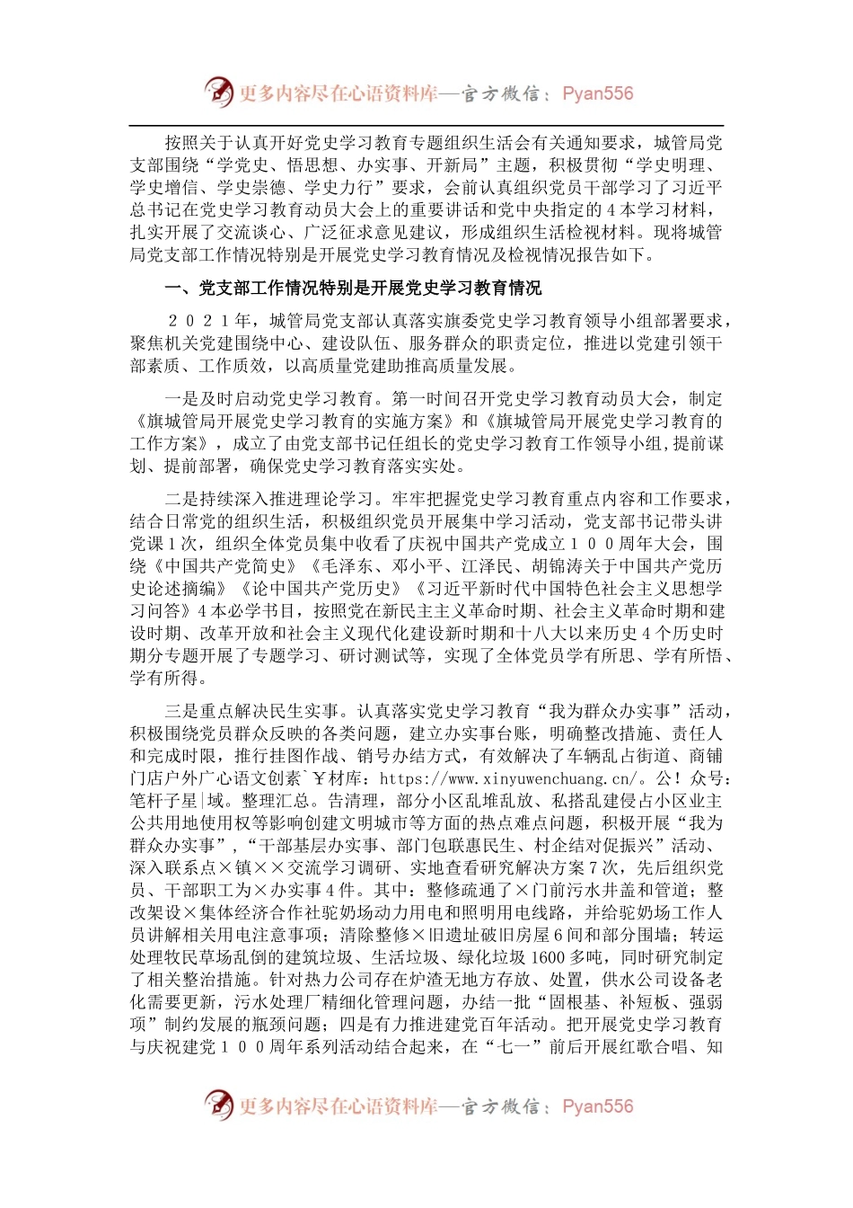 城市管理综合行政执法局党支部202X年党史学习教育工作总结.docx_第1页