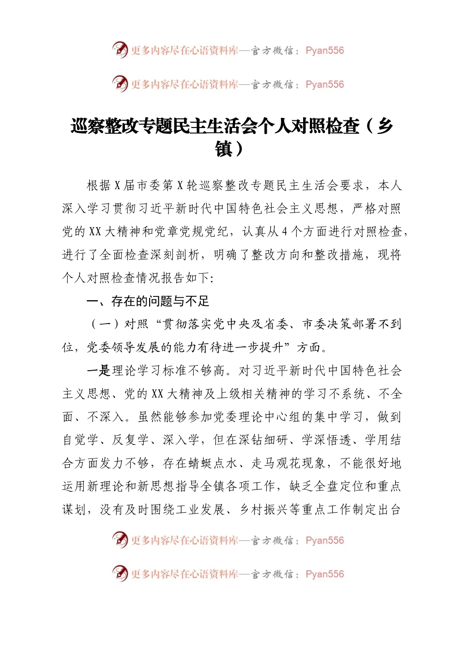 巡察整改专题民主生活会个人对照检查（乡镇）.docx_第1页