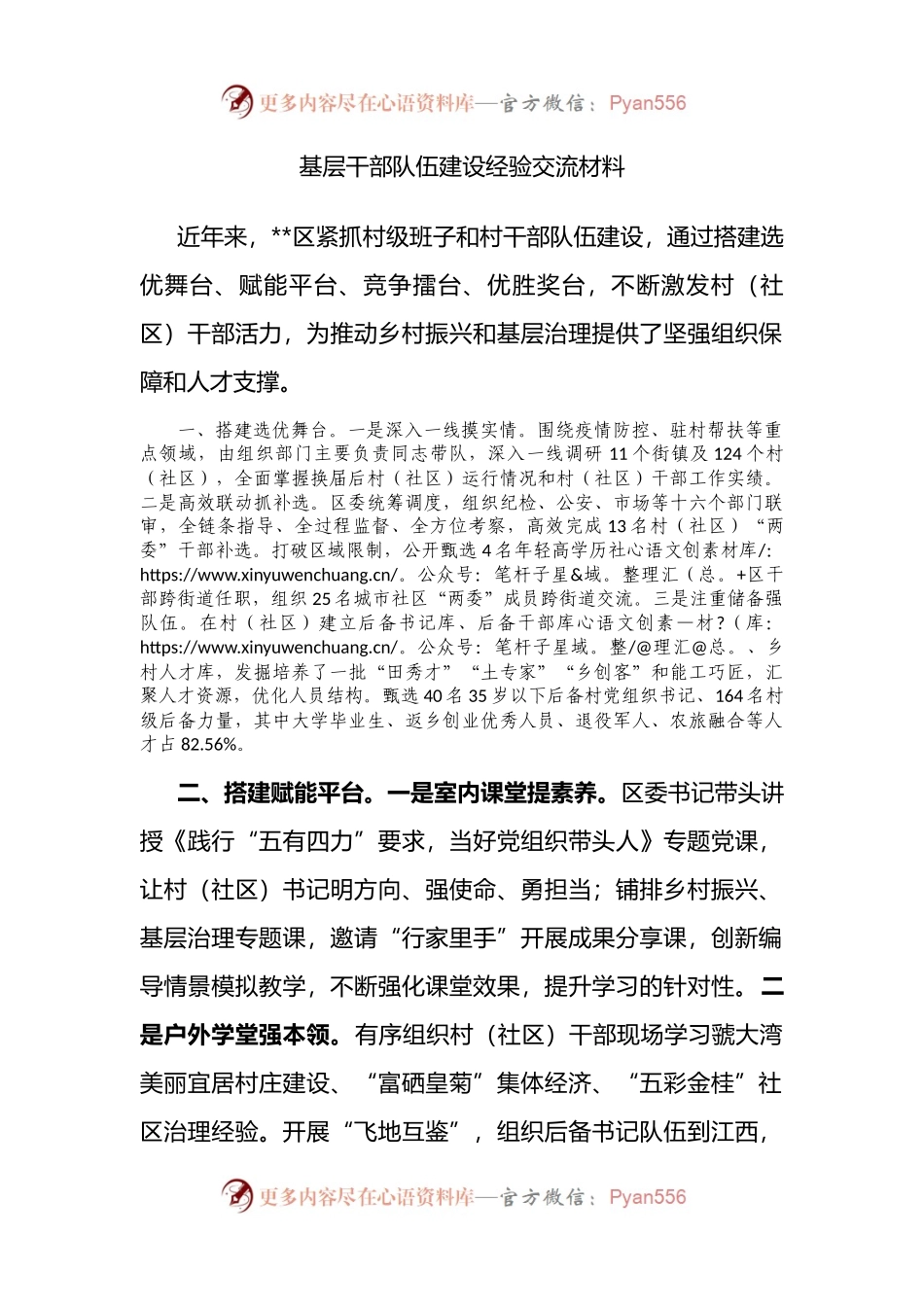 基层干部队伍建设经验交流材料 （2）.docx_第1页