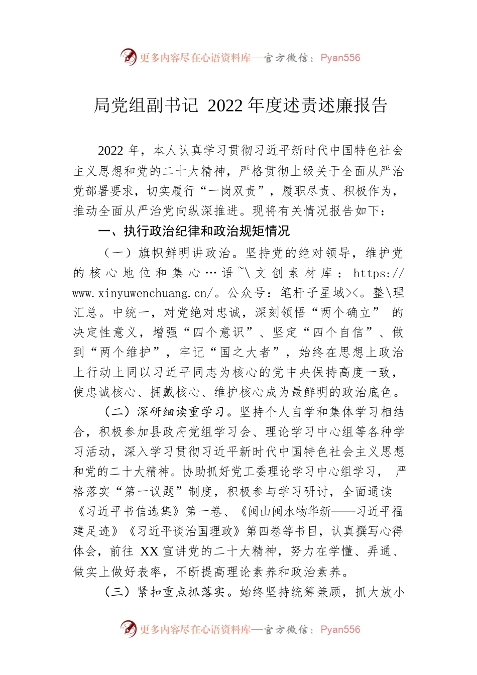 局党组副书记2022年度述责述廉报告.docx_第1页