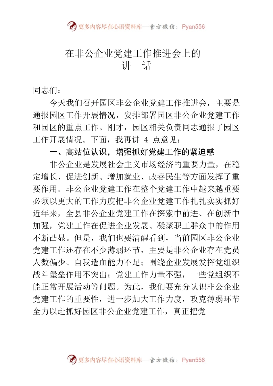 在非公企业党建工作推进会上的讲话.docx_第1页