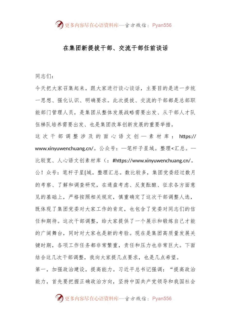 在集团新提拔干部、交流干部任前谈话.docx_第1页