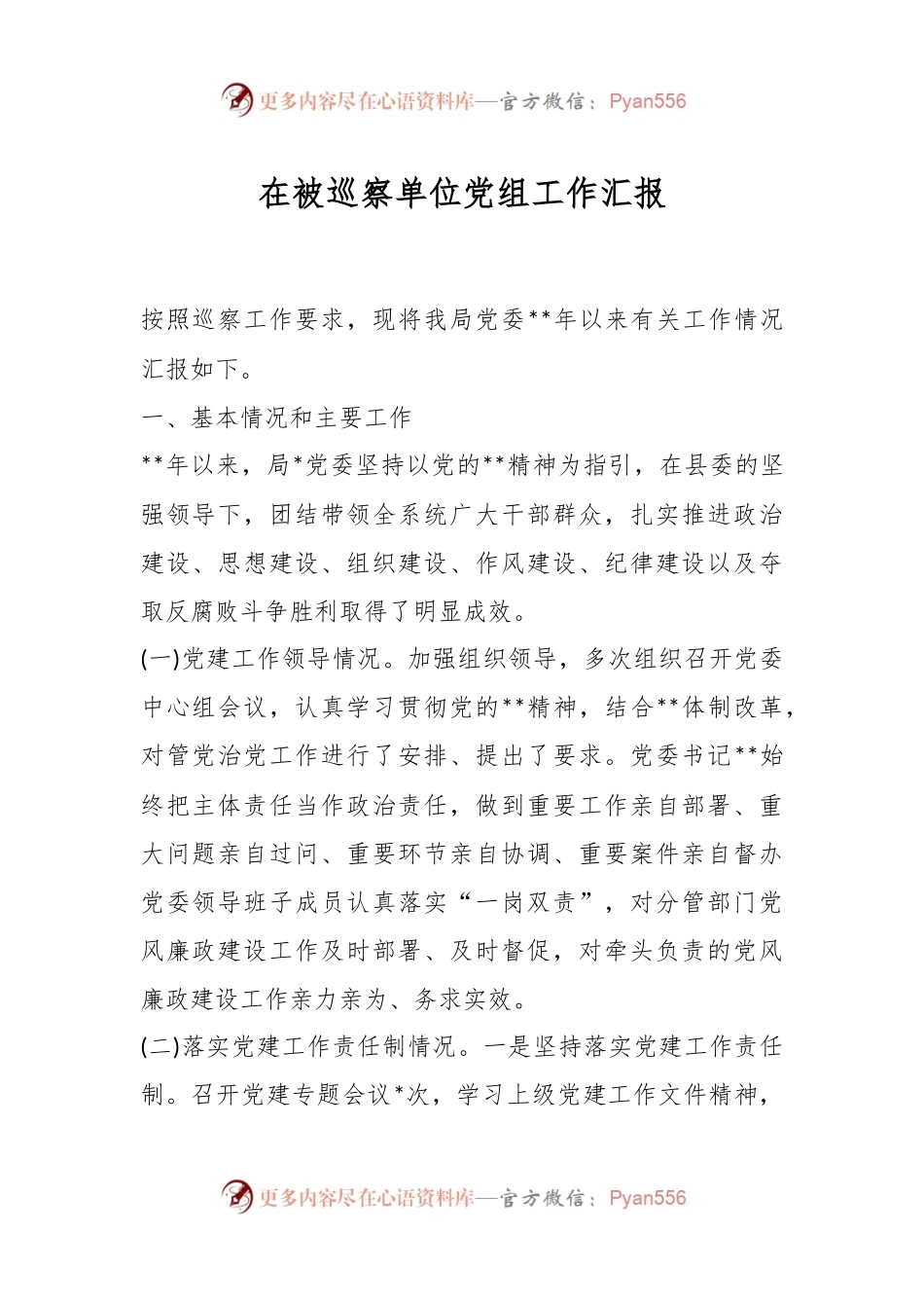 在被巡察单位党组工作汇报.docx_第1页
