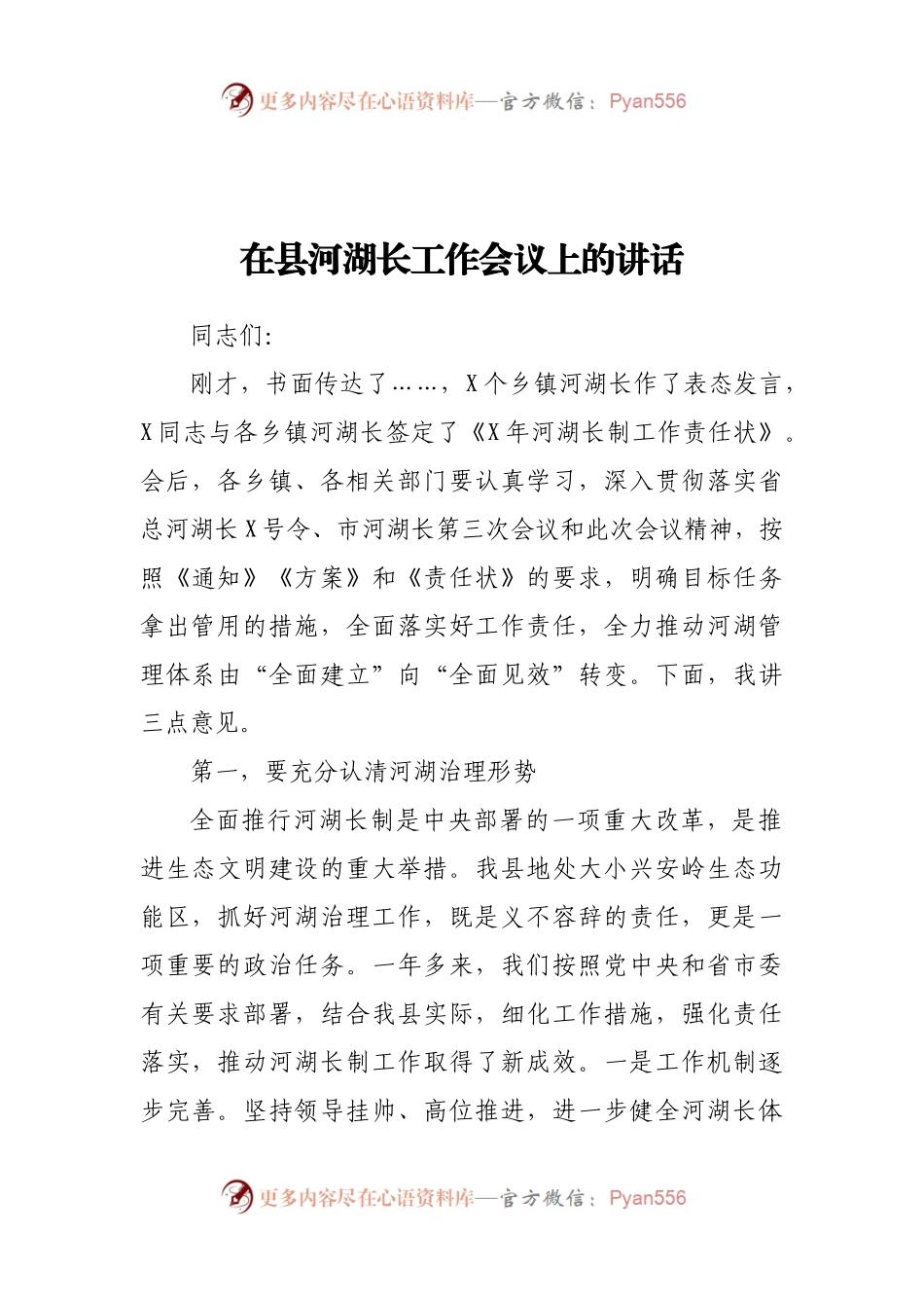 在河湖长工作会议上的讲话.docx_第1页