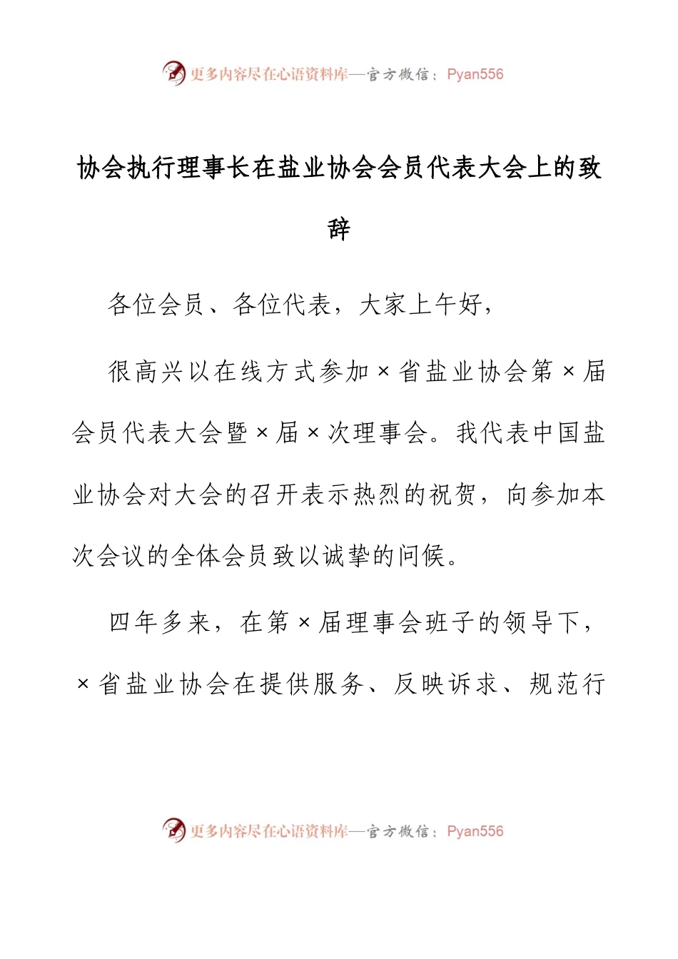 协会执行理事长在盐业协会会员代表大会上的致辞.docx_第1页