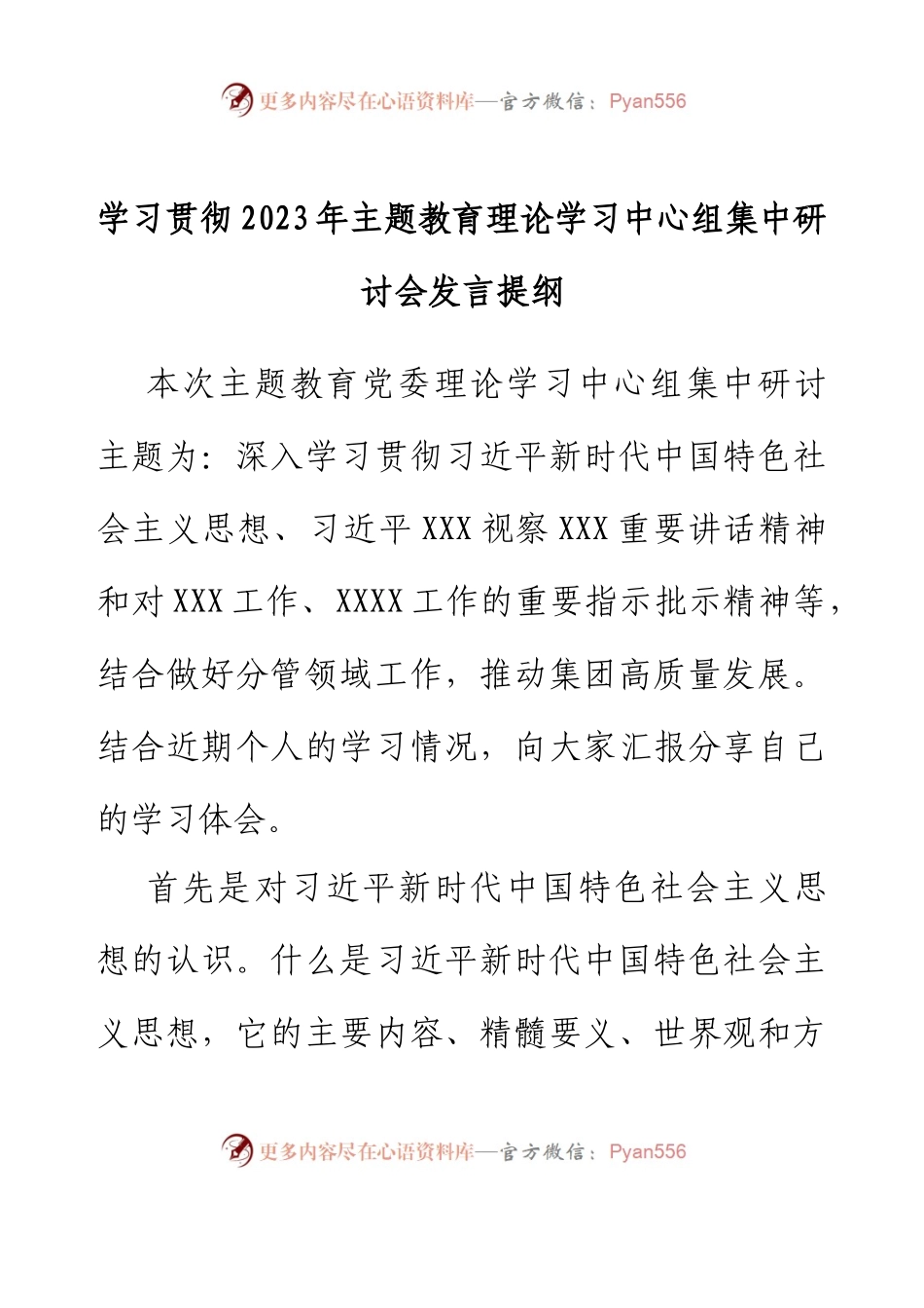 学习贯彻2023年主题教育理论学习中心组集中研讨会发言提纲.docx_第1页
