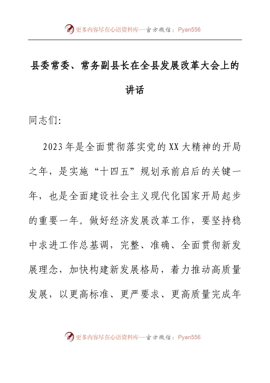县委常委、常务副县长在全县发展改革大会上的讲话.docx_第1页