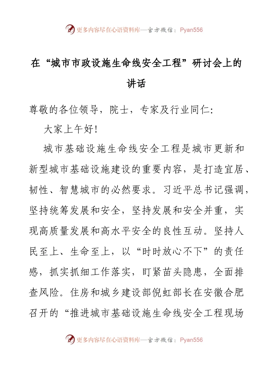 在“城市市政设施生命线安全工程”研讨会上的讲话.docx_第1页