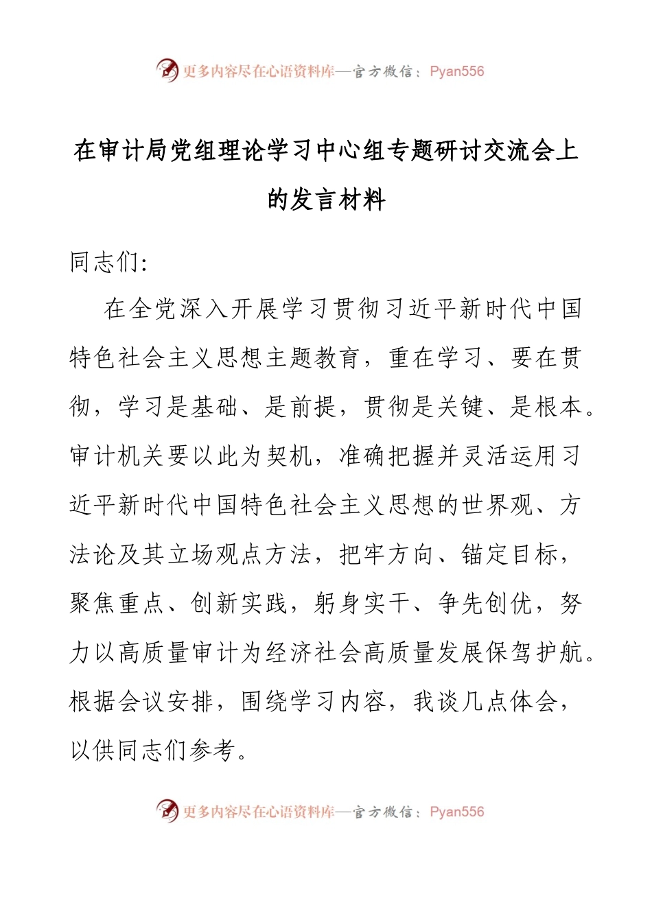 在审计局党组理论学习中心组专题研讨交流会上的发言材料.docx_第1页