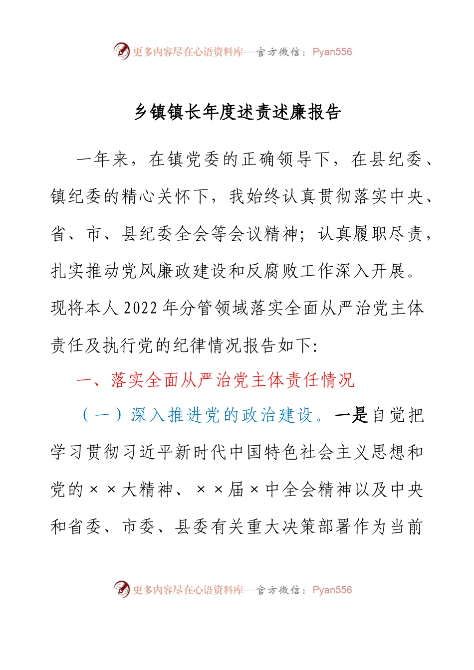 乡镇镇长年度述责述廉报告.docx_第1页