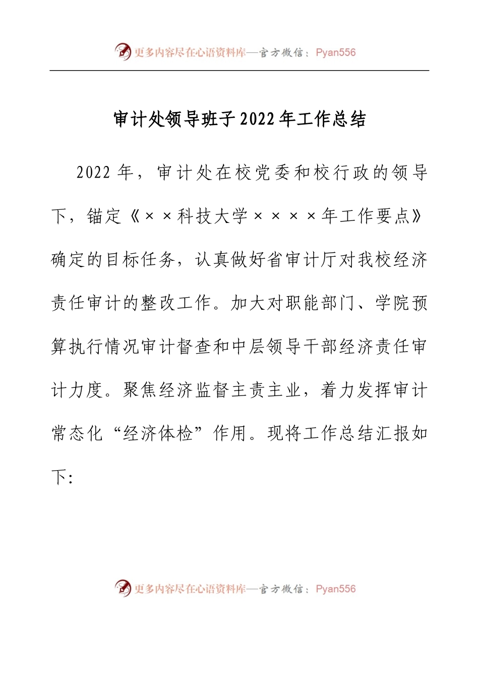 学校审计处领导班子2022年工作总结.docx_第1页