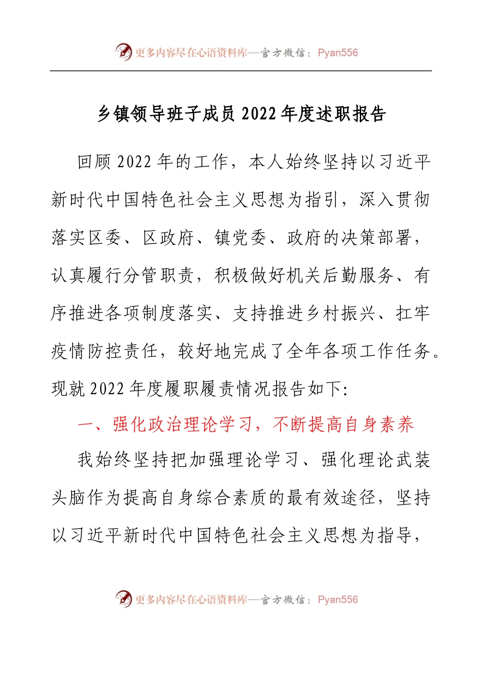 乡镇领导班子成员2022年度述职报告.docx_第1页