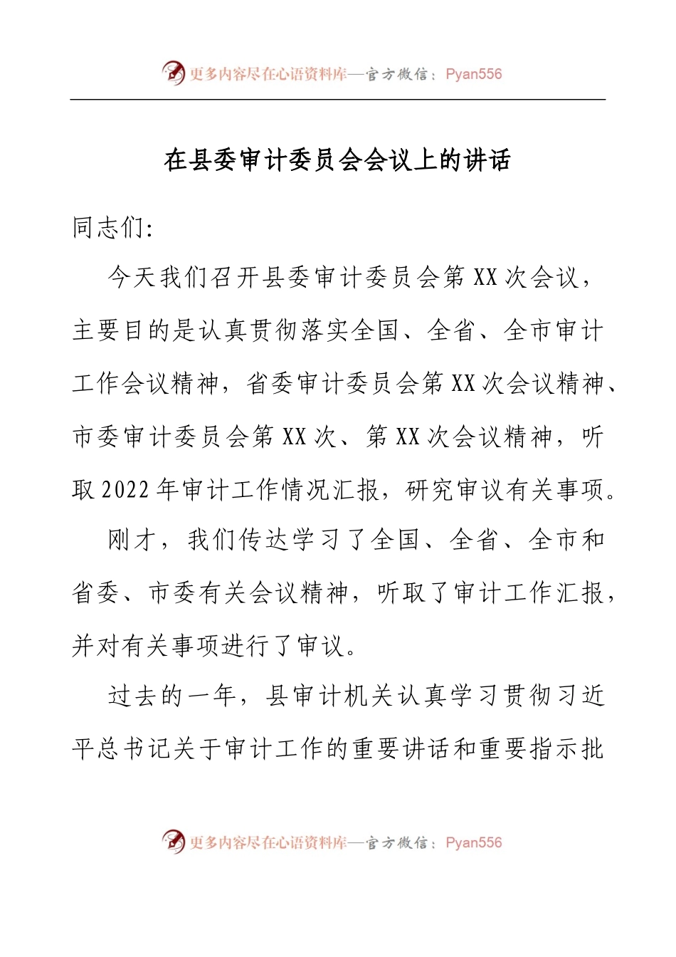 在县委审计委员会会议上的讲话.docx_第1页