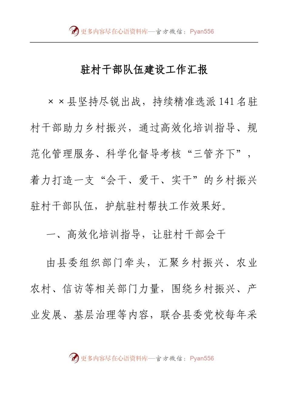 驻村干部队伍建设工作汇报.docx_第1页