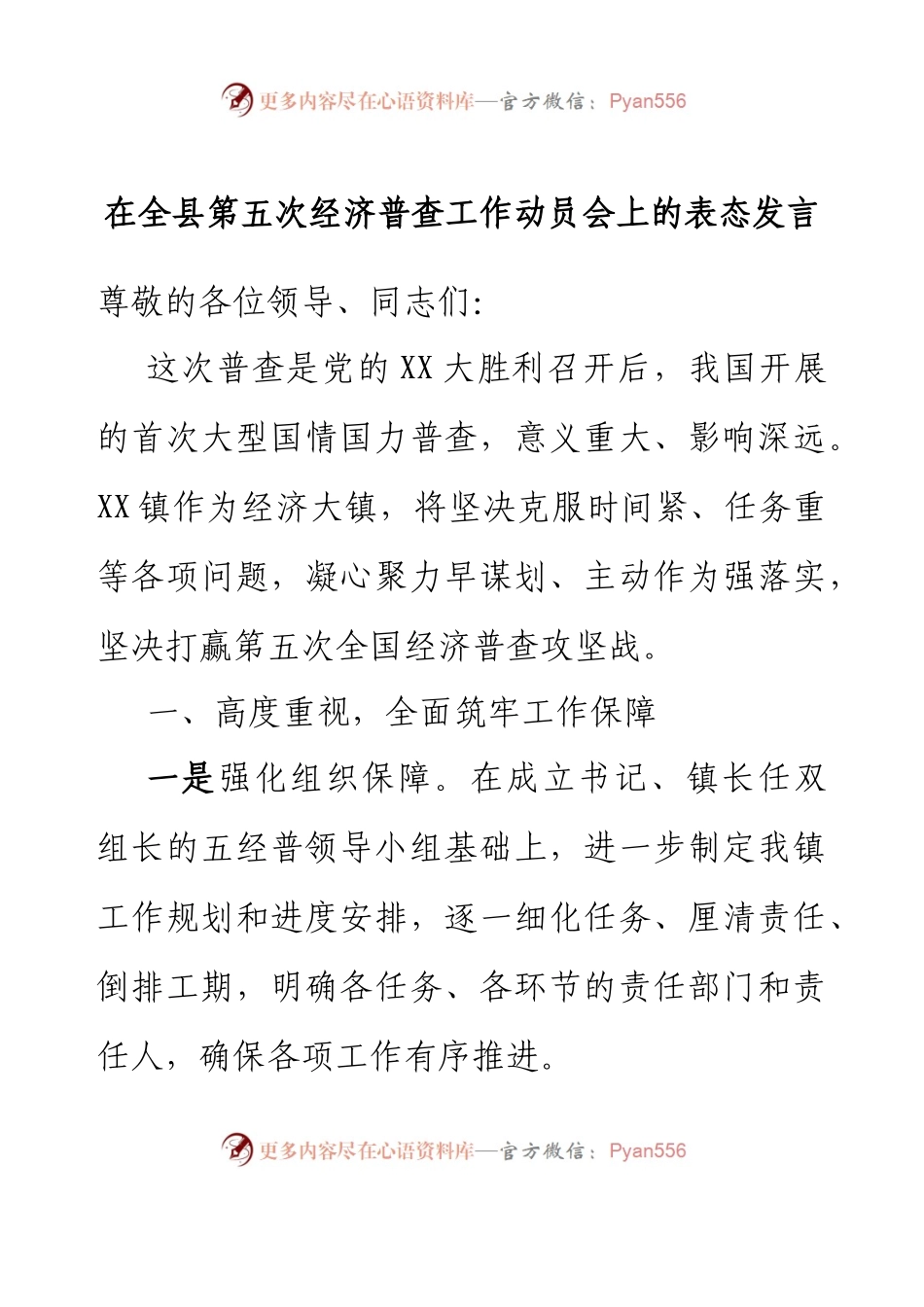 在全县第五次经济普查工作动员会上的表态发言.docx_第1页