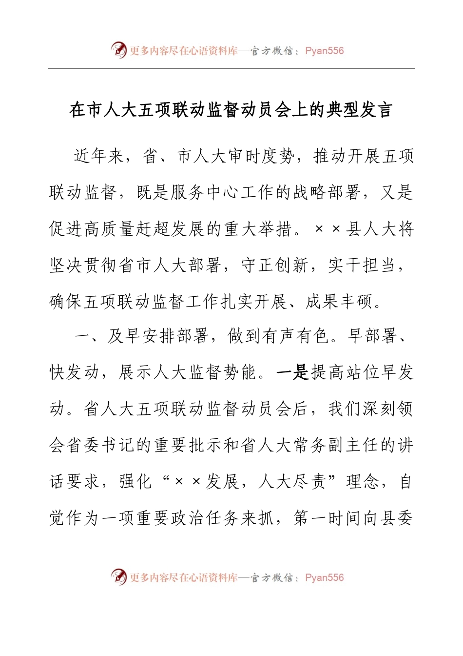 在市人大五项联动监督动员会上的典型发言.docx_第1页