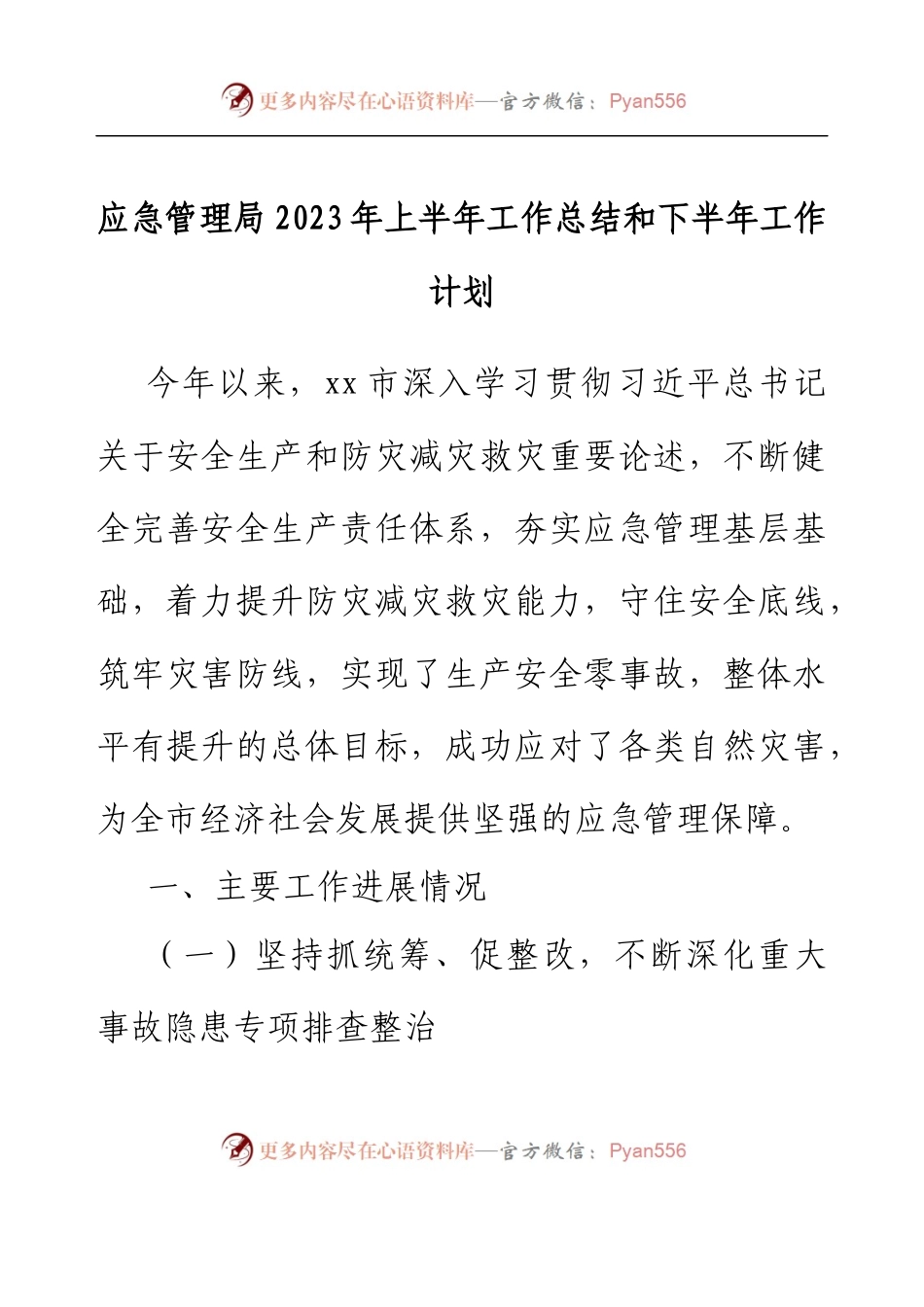 应急管理局2023年上半年工作总结和下半年工作计划.docx_第1页