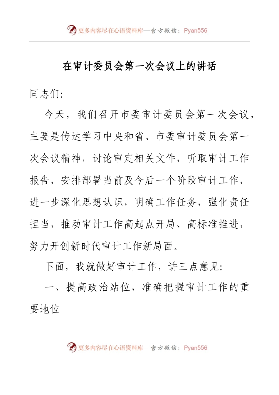 在审计委员会第一次会议上的讲话.docx_第1页