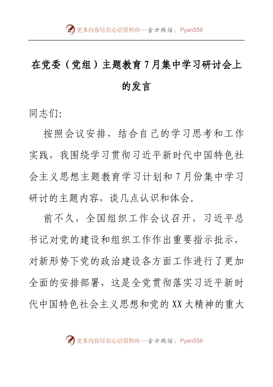 在党委（党组）主题教育7月集中学习研讨会上的发言.docx_第1页