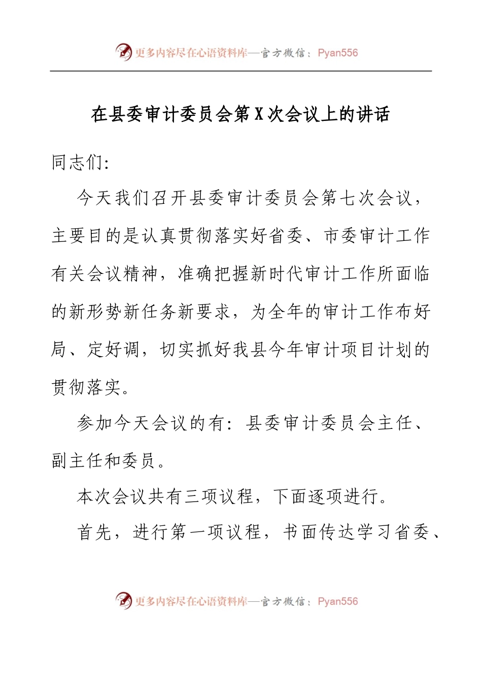 在县委审计委员会第X次会议上的讲话.docx_第1页