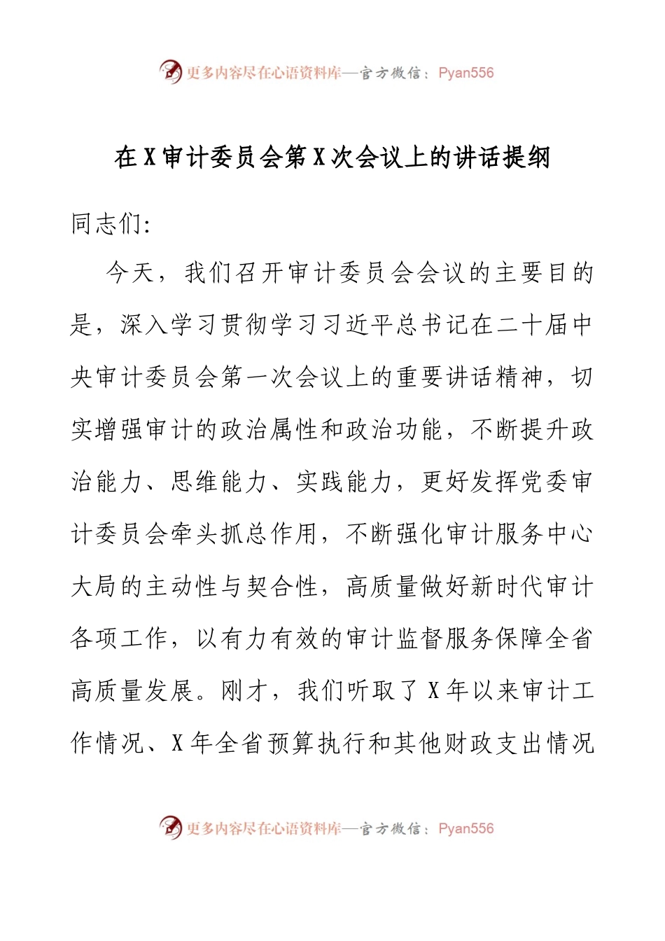在X审计委员会第X次会议上的讲话提纲.docx_第1页