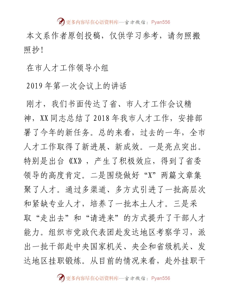 1902107-在市人才工作领导小组第一次会议上的讲话.docx_第1页