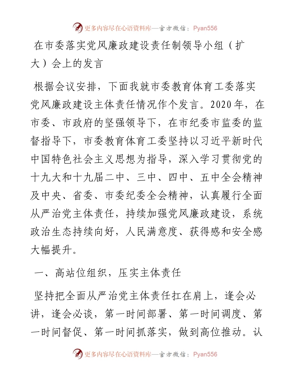13477【在市委落实党风廉政建设责任制领导小组（扩大）会上的发言.docx_第1页