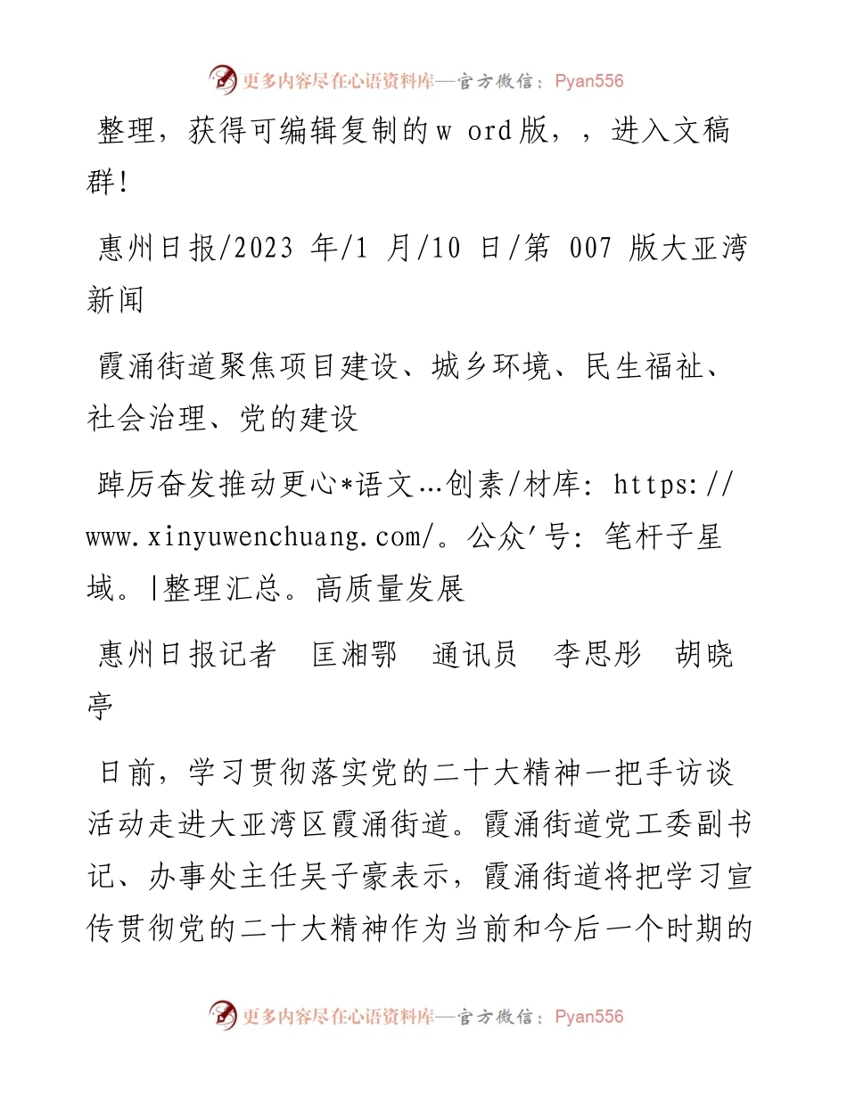 2023.01.10惠州日报记者匡湘鄂通讯员李思彤胡晓亭：踔厉奋发推动更高质量发展.docx_第1页
