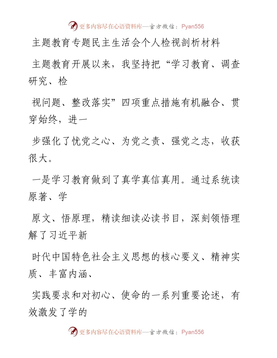 1214笔友分享主题教育专题民主生活会个人检视剖析材料.docx_第1页