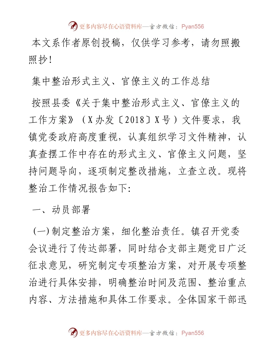 1901110-集中整治形式主义官僚主义的工作总结（范文）.docx_第1页
