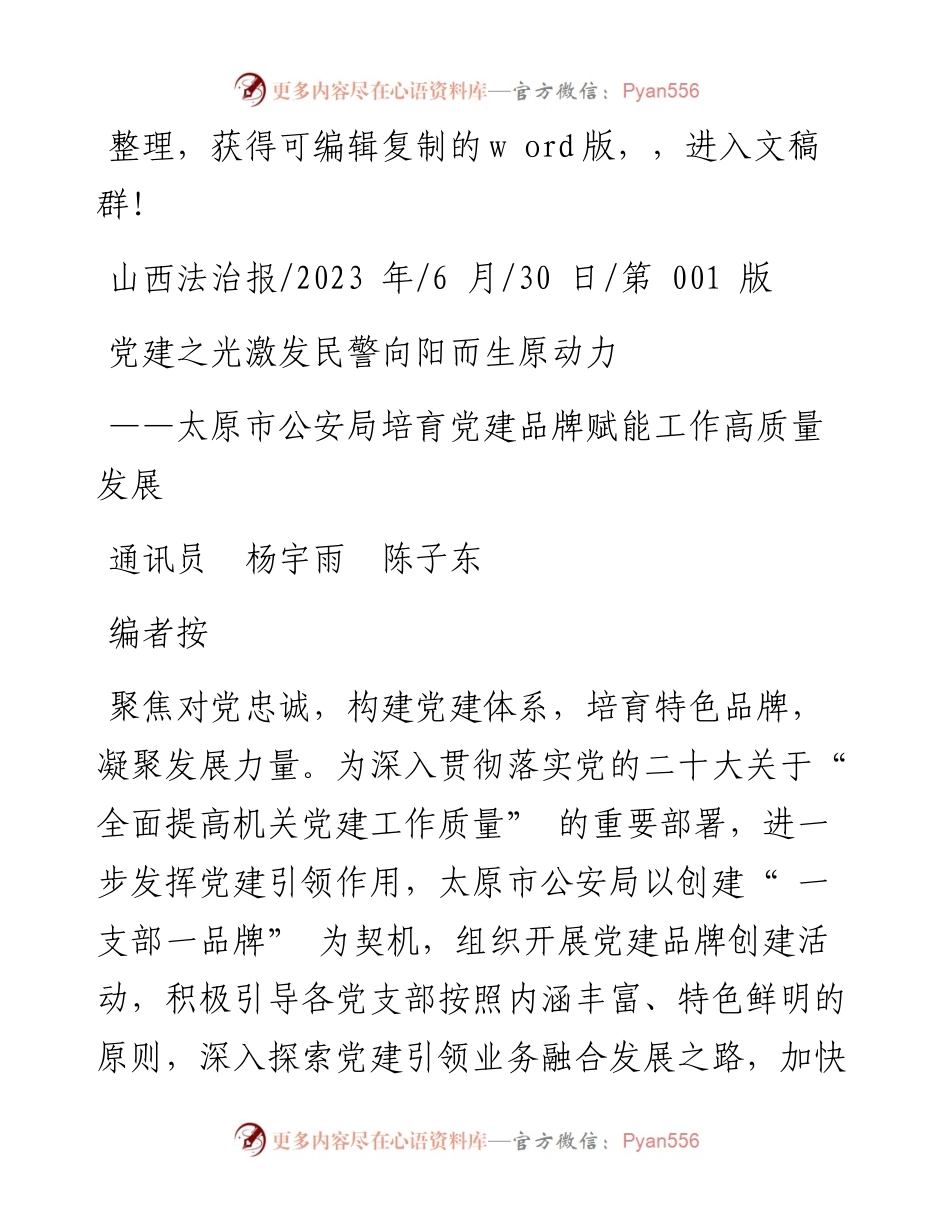 2023.06.30通讯员杨宇雨陈子东：党建之光激发民警向阳而生原动力.docx_第1页