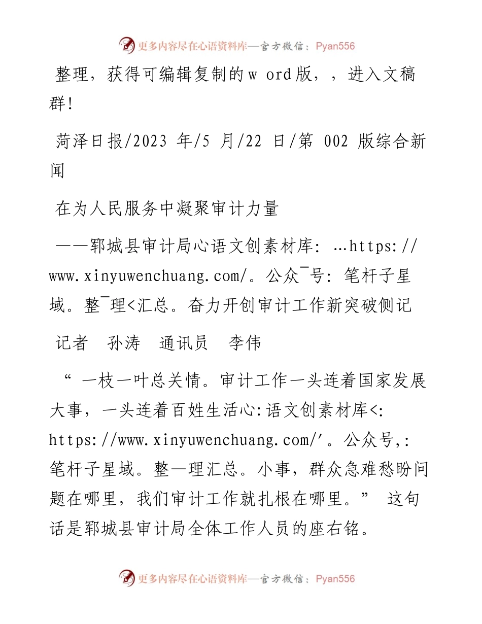 2023.05.22记者孙涛通讯员李伟：在为人民服务中凝聚审计力量.docx_第1页