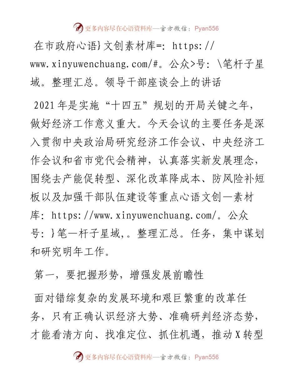 13185【在市政府领导干部座谈会上的讲话.docx_第1页