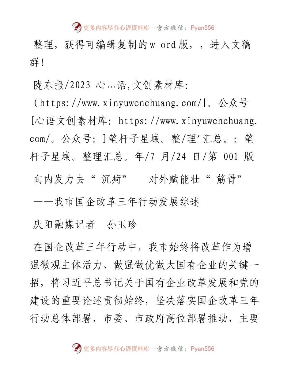 2023.07.24庆阳融媒记者孙玉珍：向内发力去沉疴对外赋能壮筋骨.docx_第1页