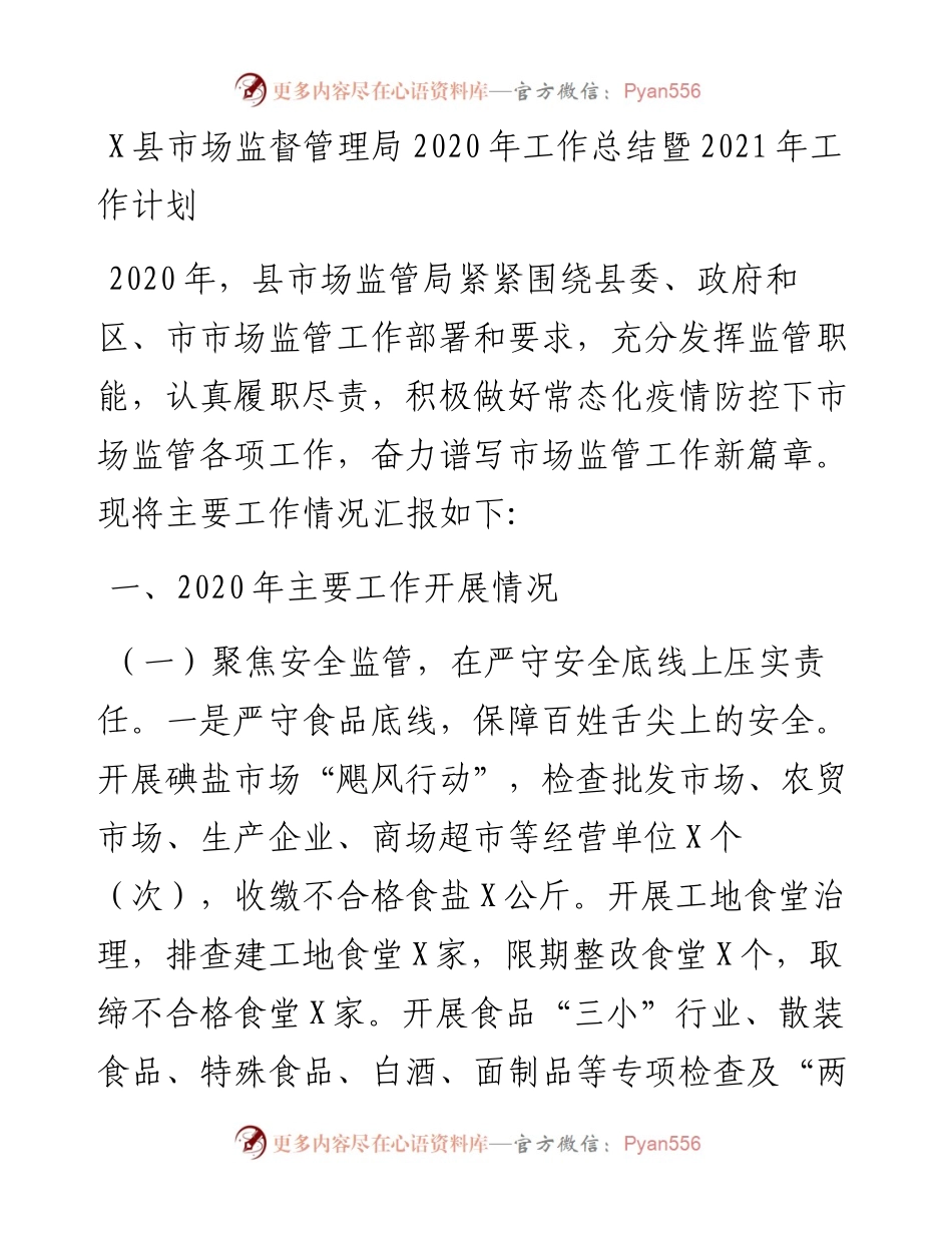 1125X县市场监督管理局工作总结暨工作计划.docx_第1页