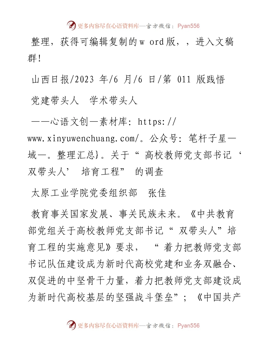 2023.06.06太原工业学院党委组织部张佳：党建带头人学术带头人.docx_第1页